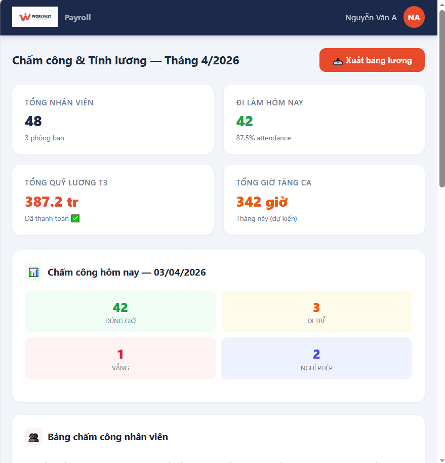 Workfast HR — Chấm công & Tính lương